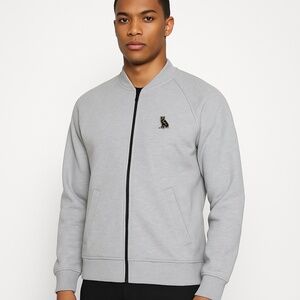 Octobers Very Own Jacket Mens‎ Medium Grey Bomber Zip Embroidered Owl Logo